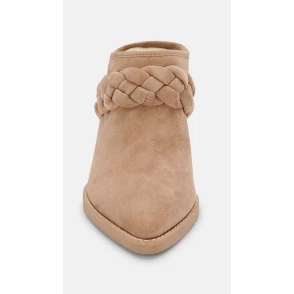 Dolce Vita Serla Bootie Mules Tan Suede Braided Strap Block Heel Womens 8. EUC
